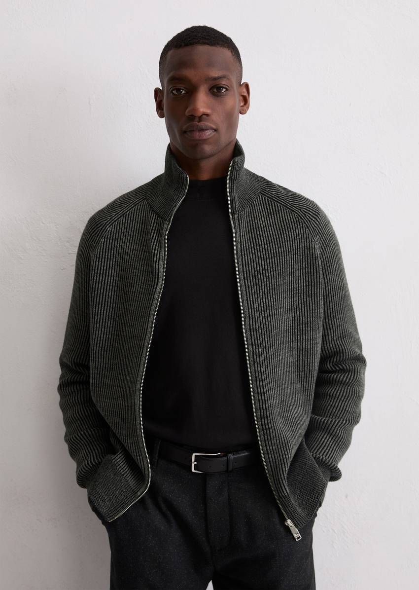 Zipper cardigan regular made from a cotton/virgin wool blend