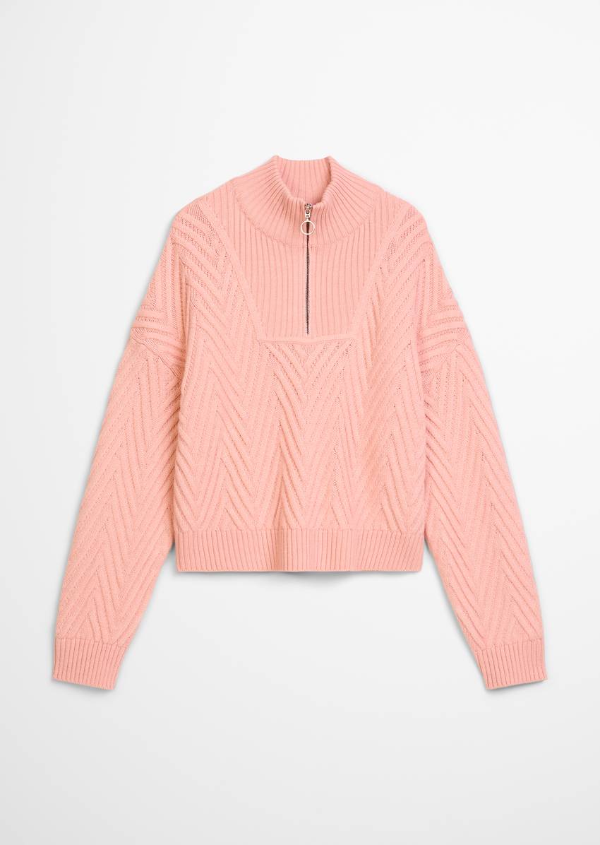 Relaxed knit troyer made from a soft virgin wool blend