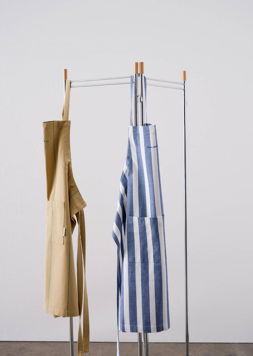 Plaid kitchen apron made from recycled matrial mix