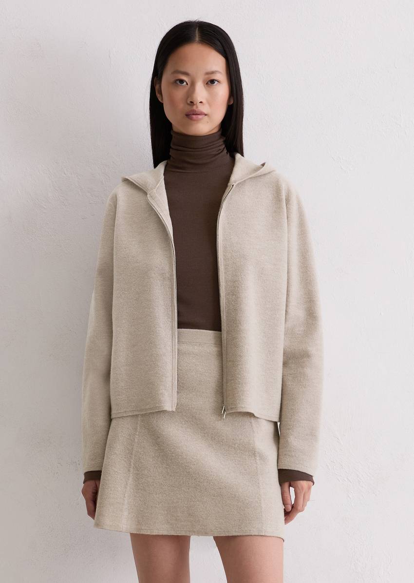 Zip cardigan loose made from boiled wool