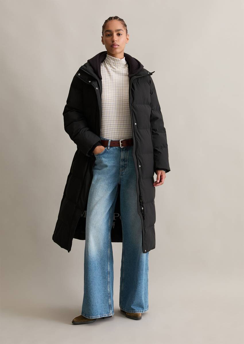 Puffer coat regular with detachable knitted hood