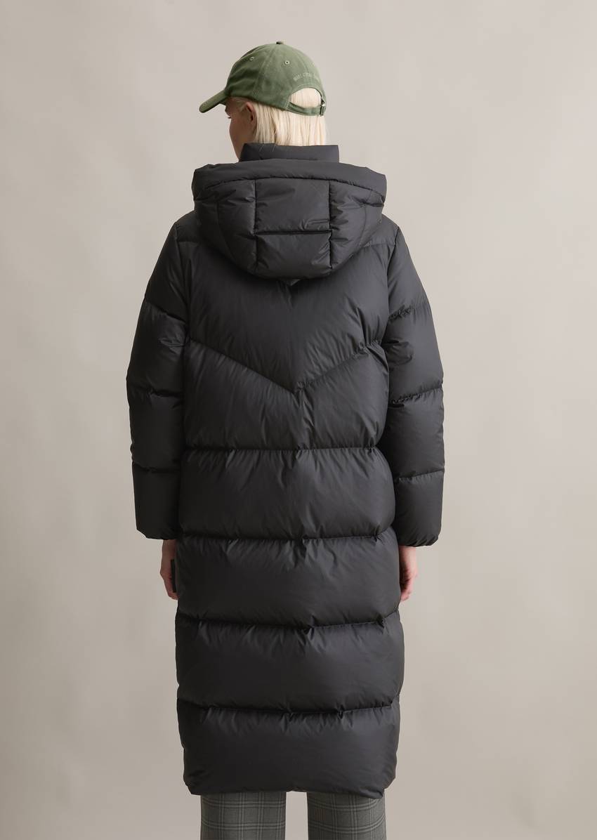 Down puffer coat with hood relaxed made from water-repellent ripstop