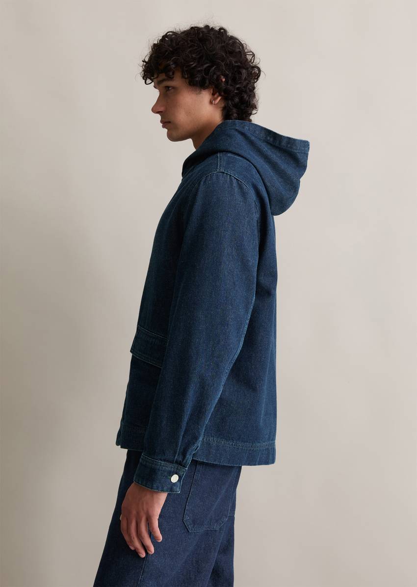 Regular hooded denim jacket made from denim with European nettle fibers