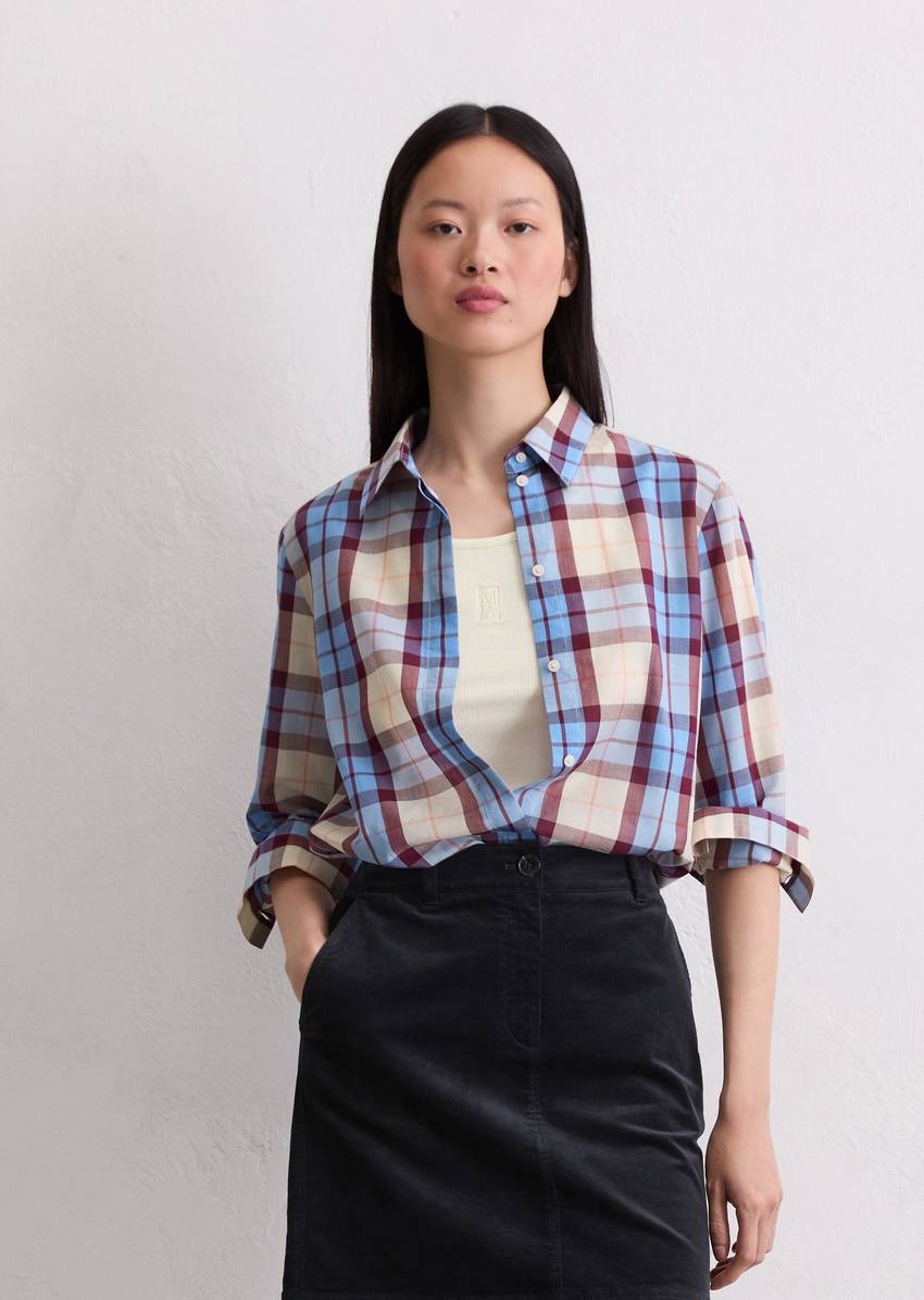 Check blouse fitted made from an organic cotton/lyocell mix