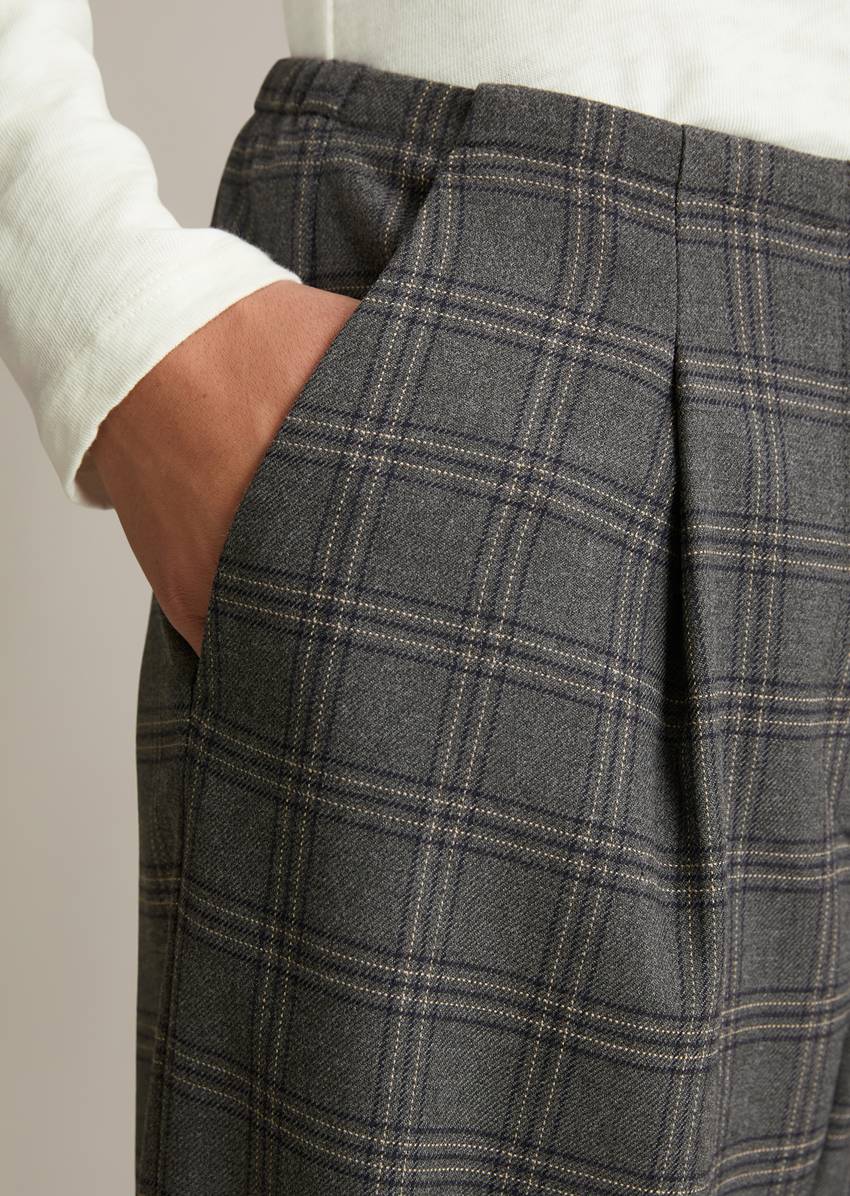 Check trousers loose tapered with recycled polyester and viscose