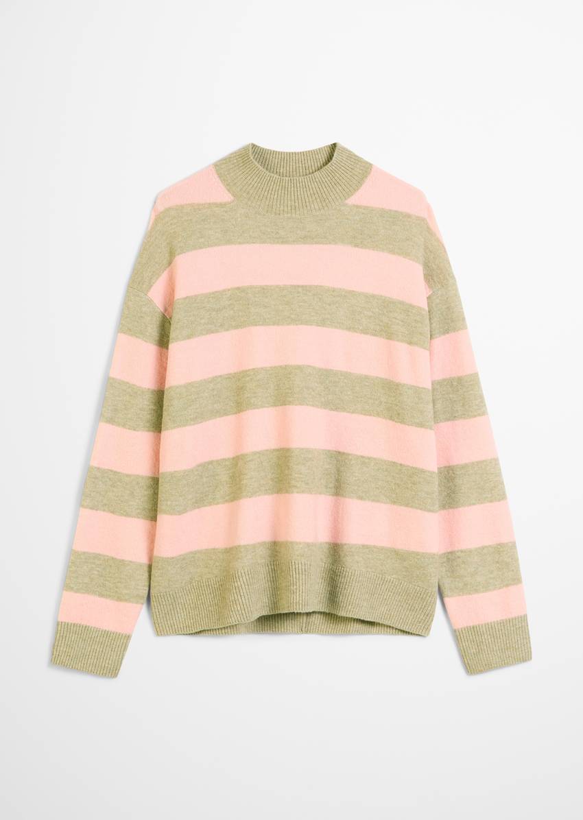 Striped knitted sweater regular made from a soft virgin wool blend