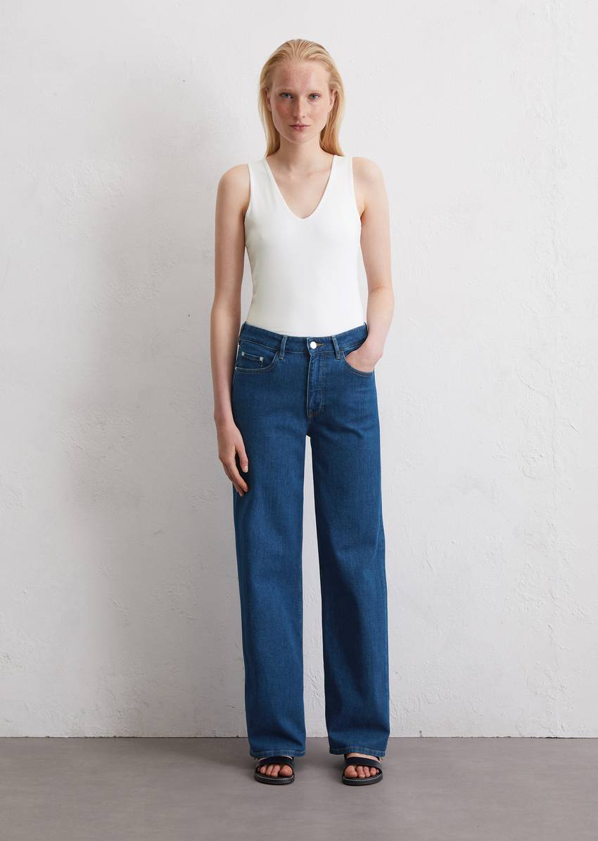 Wide leg jeans made from cashmere touch denim