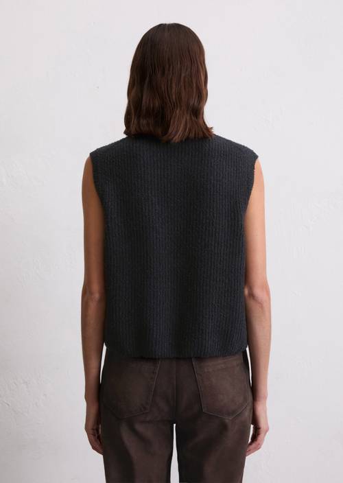 Sleeveless knitted vest regular made from soft bouclé yarn