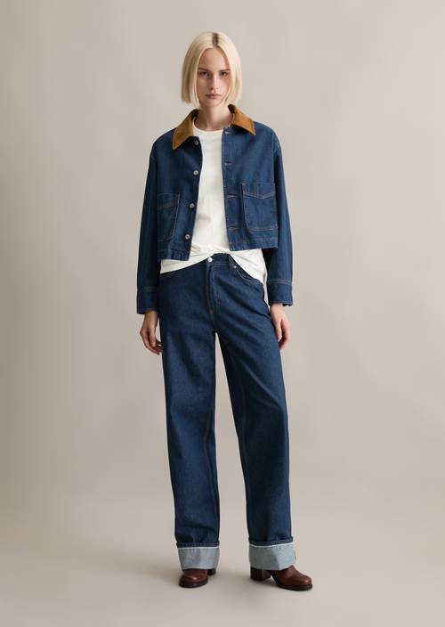 Barn-style loose denim jacket made from authentic rigid denim