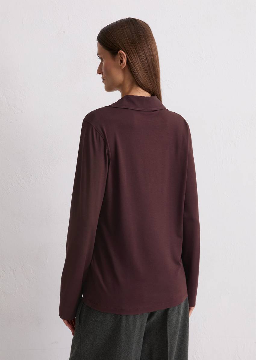 Regular polo-style jersey blouse made from a viscose-modal blend