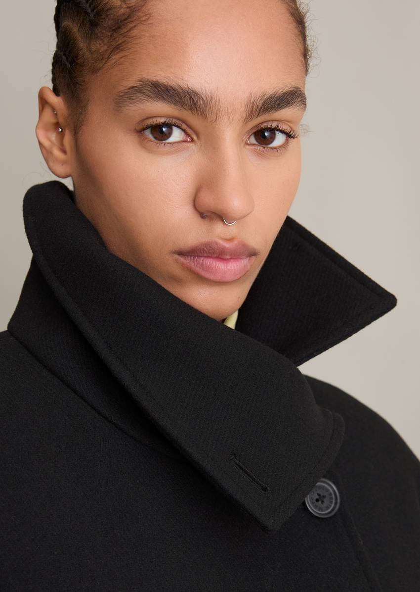 Regular long wool coat with recycled wool