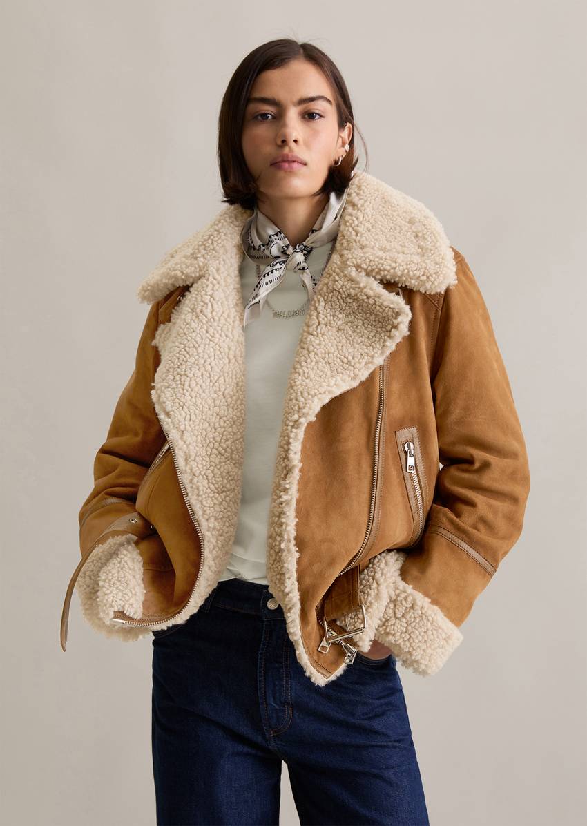 Suede jacket regular with teddy plush