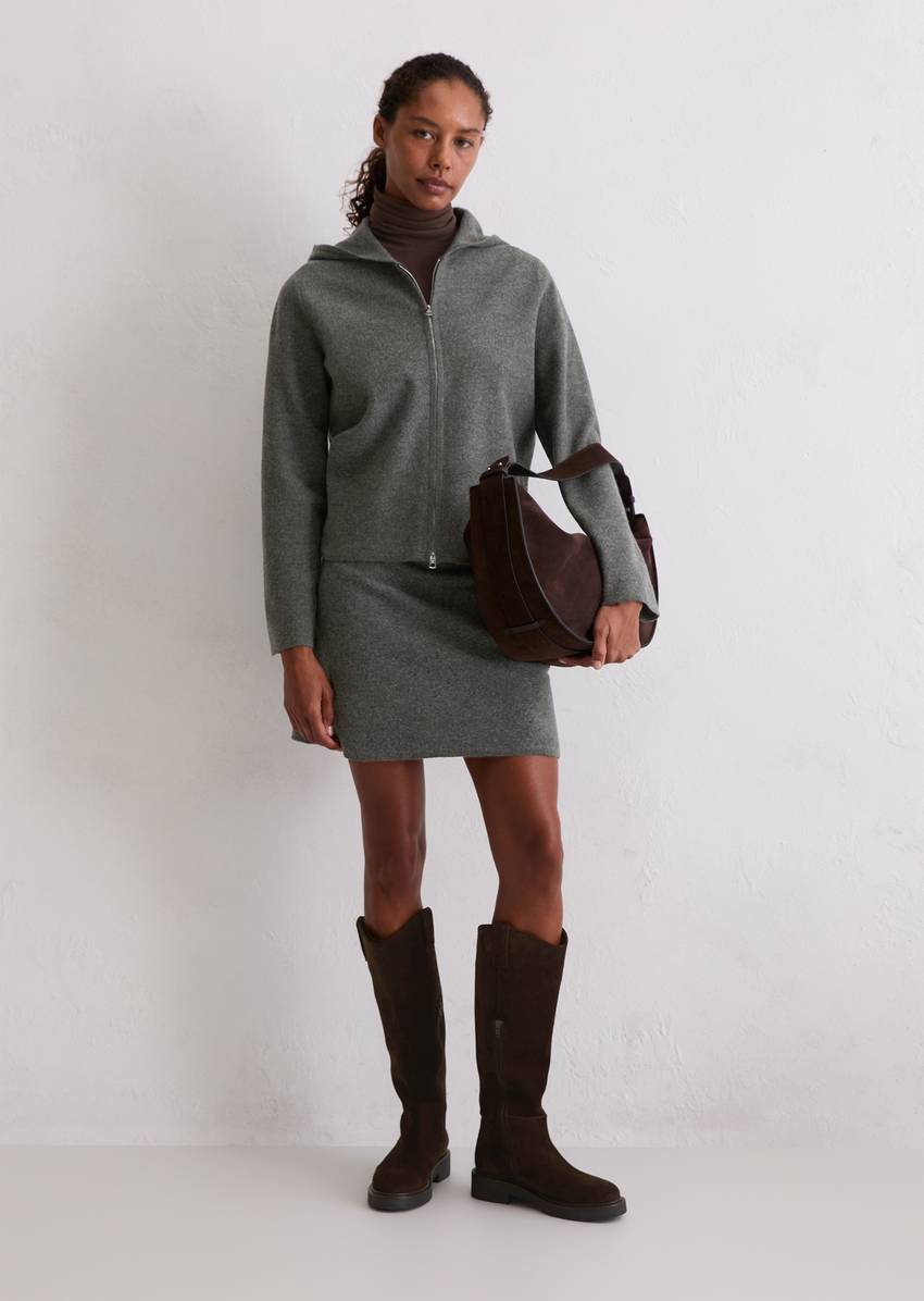 Zip cardigan loose made from boiled wool