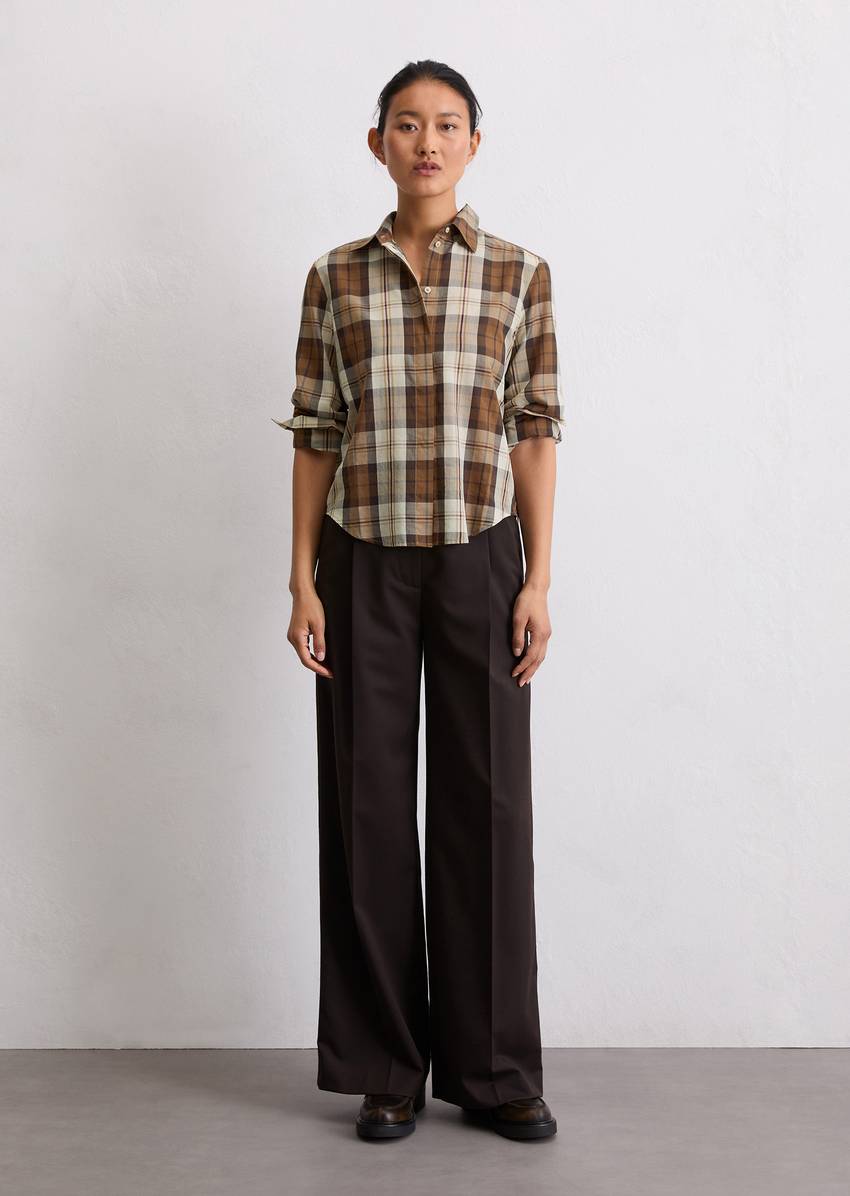 Check blouse fitted made from an organic cotton/lyocell mix