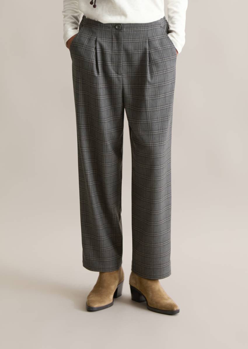 Check trousers loose tapered with recycled polyester and viscose