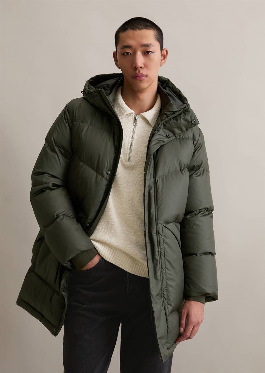 Down coat regular with fixed hood