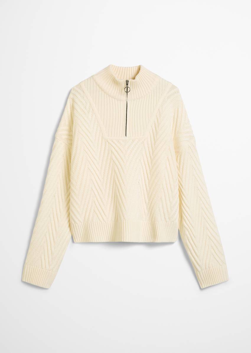 Relaxed knit troyer made from a soft virgin wool blend