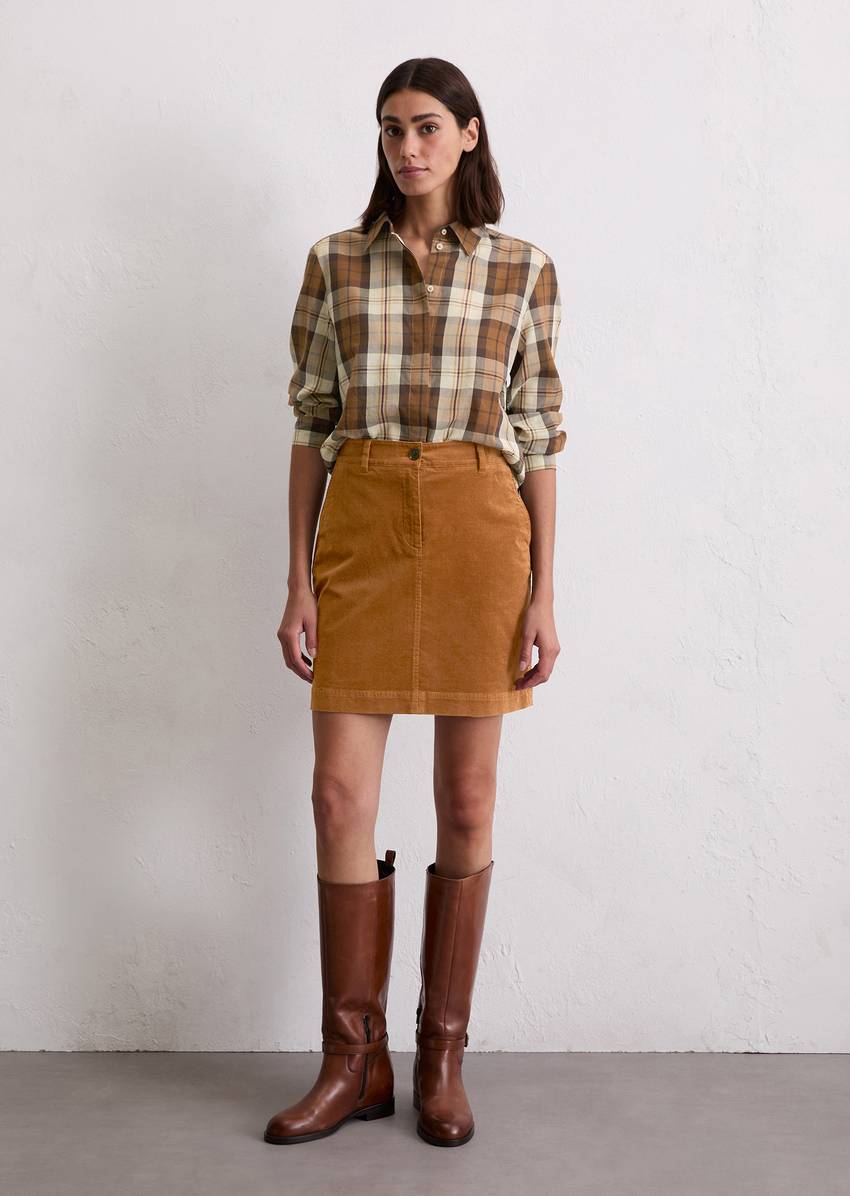 Corduroy mini skirt A-shape made from organic cotton modal stretch
