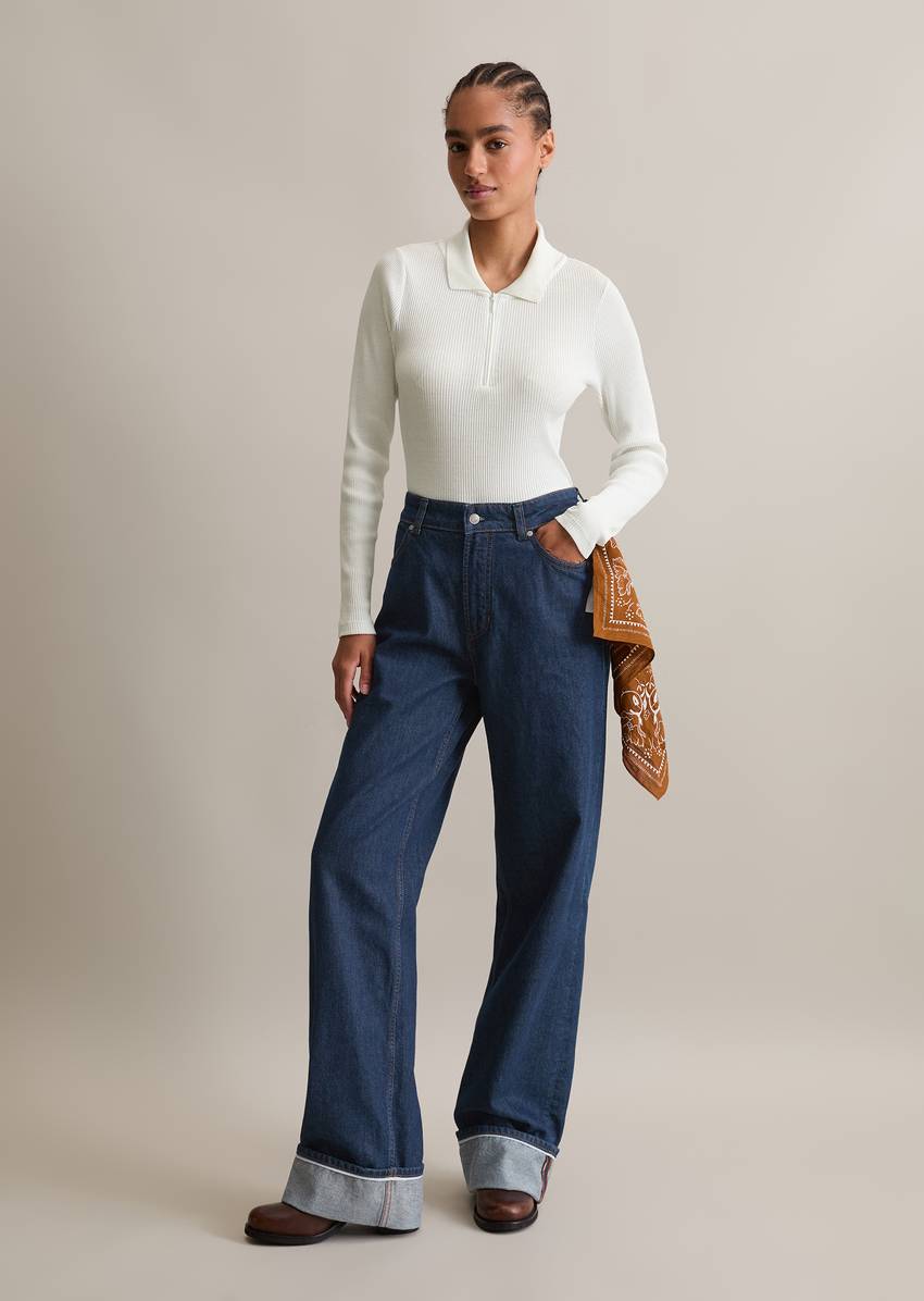 Ribbed polo shirt slim made from organic cotton stretch jersey