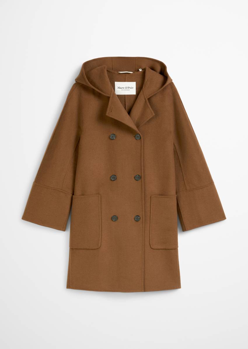 Hooded coat relaxed made from a double-face wool blend