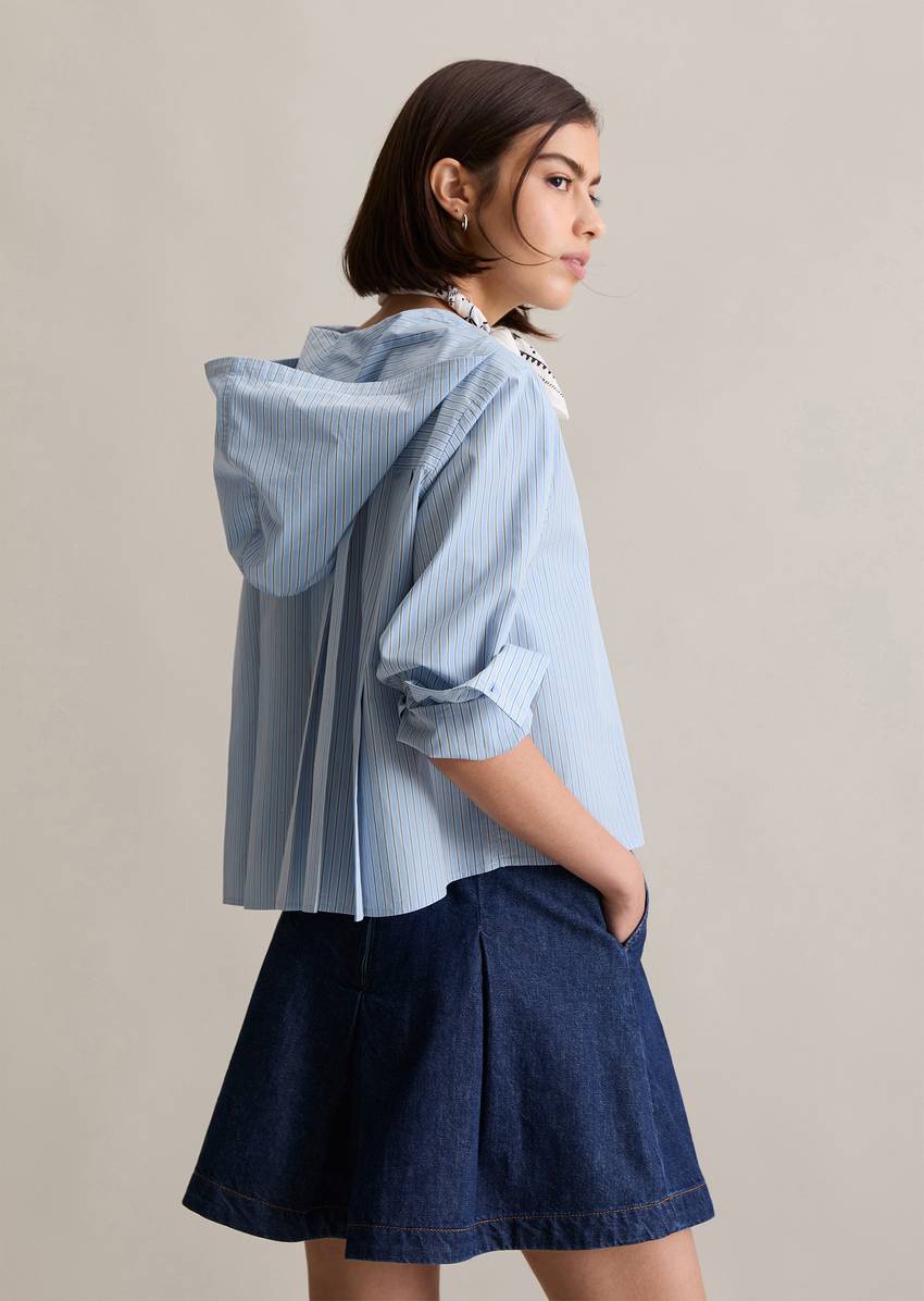 Relaxed hooded striped blouse made from Papertouch Poplin