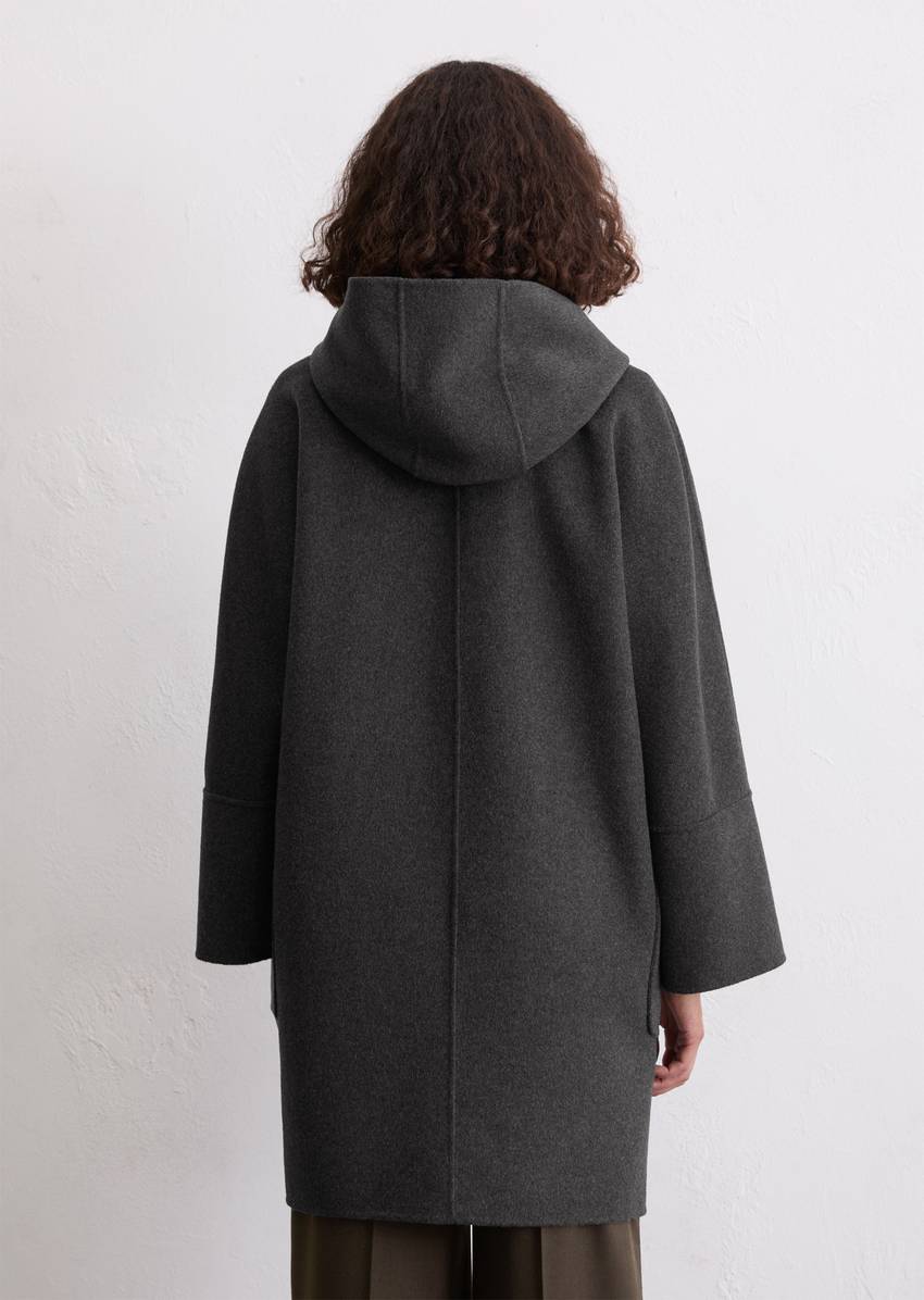 Hooded coat relaxed made from a double-face wool blend