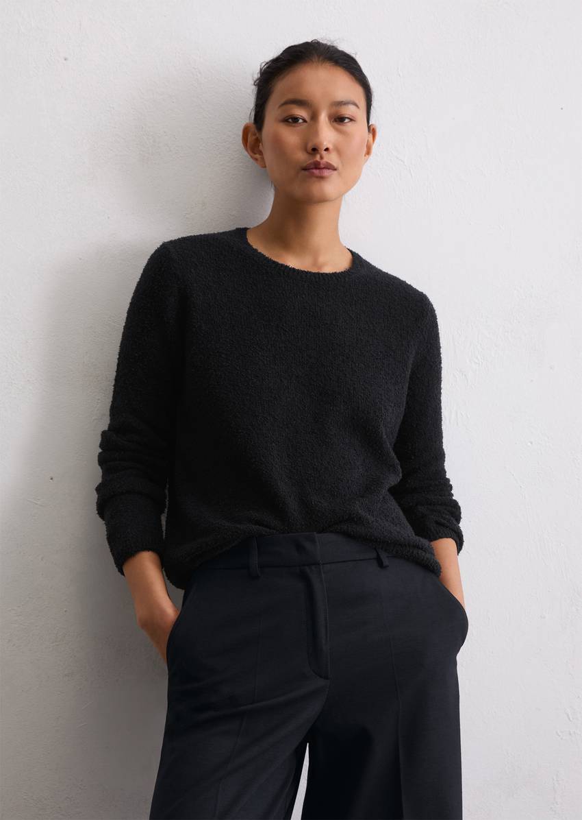 Knitted sweater regular made from bouclé yarn