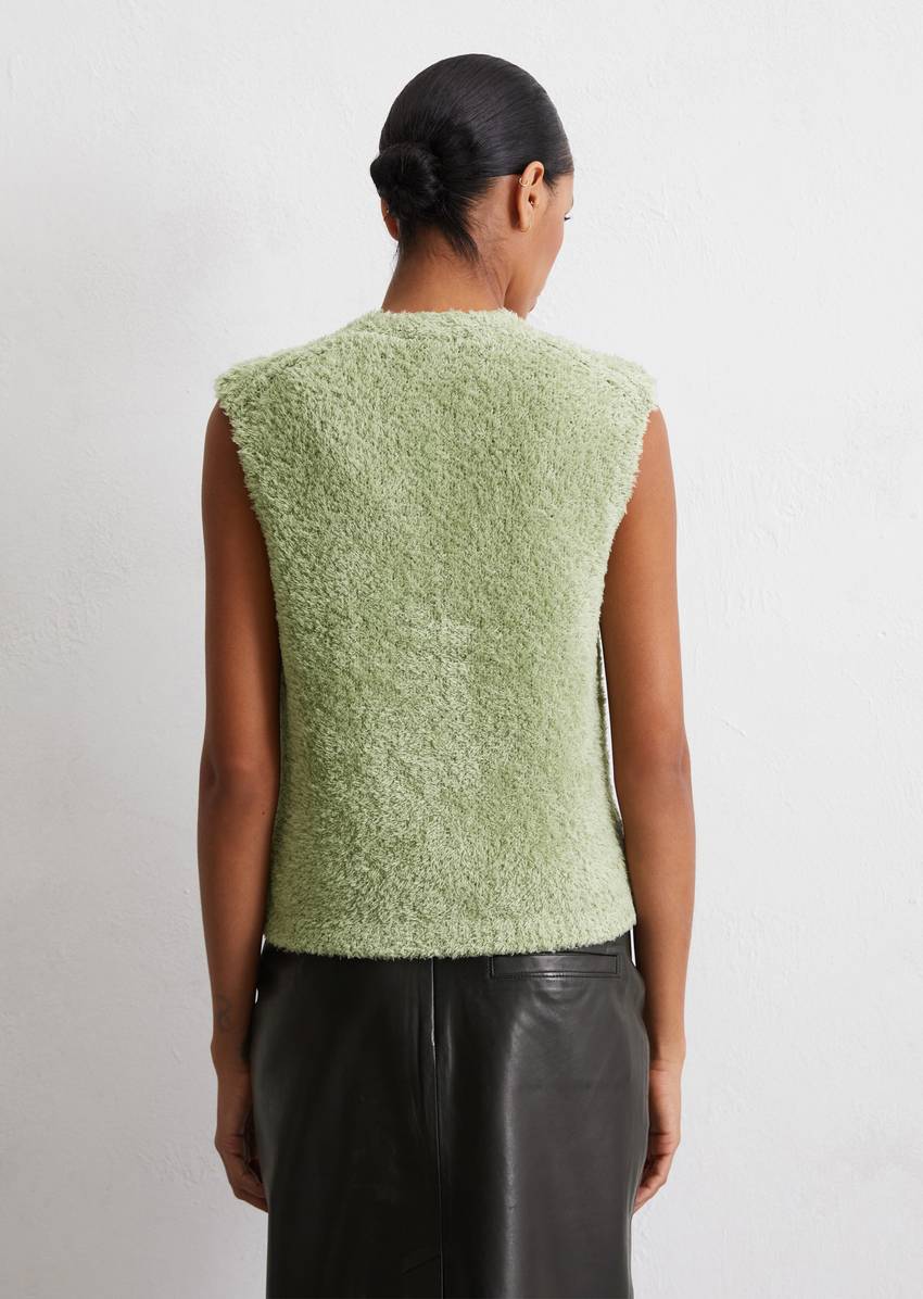Fuzzy knit vest regular made from fluffy cotton yarn