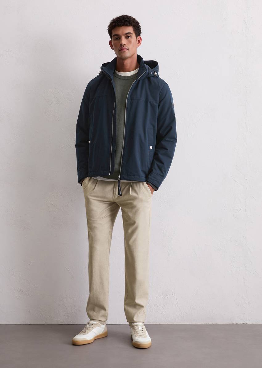Regular hooded blouson made from water-repellent technical poly cotton
