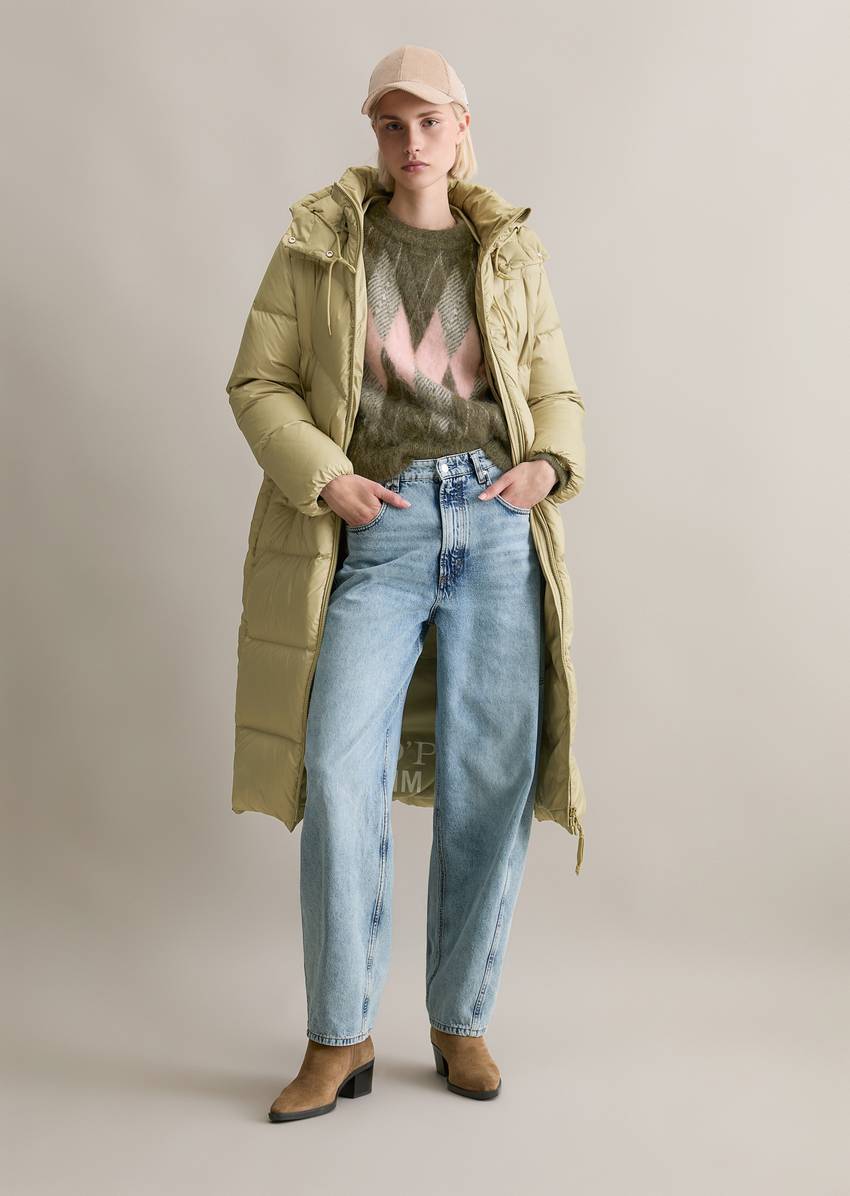 Down puffer coat with hood relaxed made from water-repellent ripstop