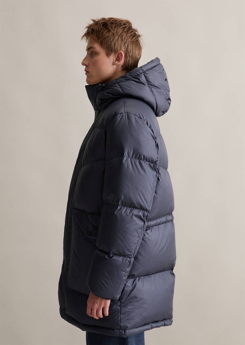 Down coat regular with fixed hood