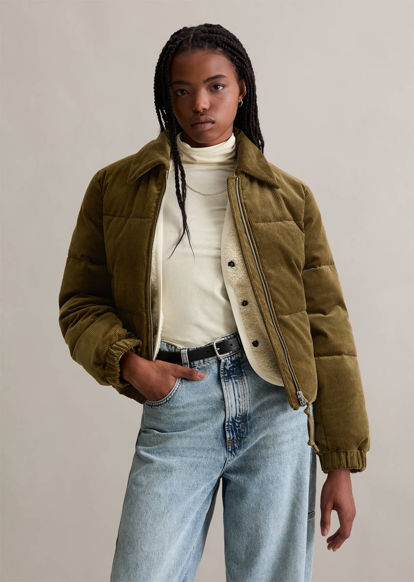 Corduroy puffer jacket regular cropped with soft padding