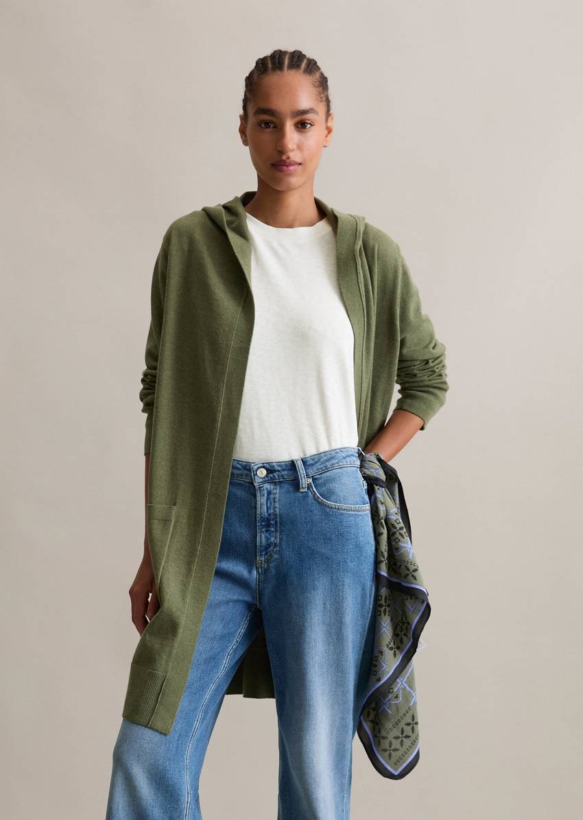 Long cardigan with hood relaxed made from soft cotton stretch