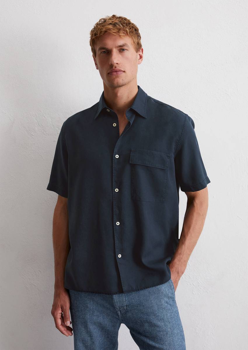 Regular short-sleeved shirt made from soft lyocell