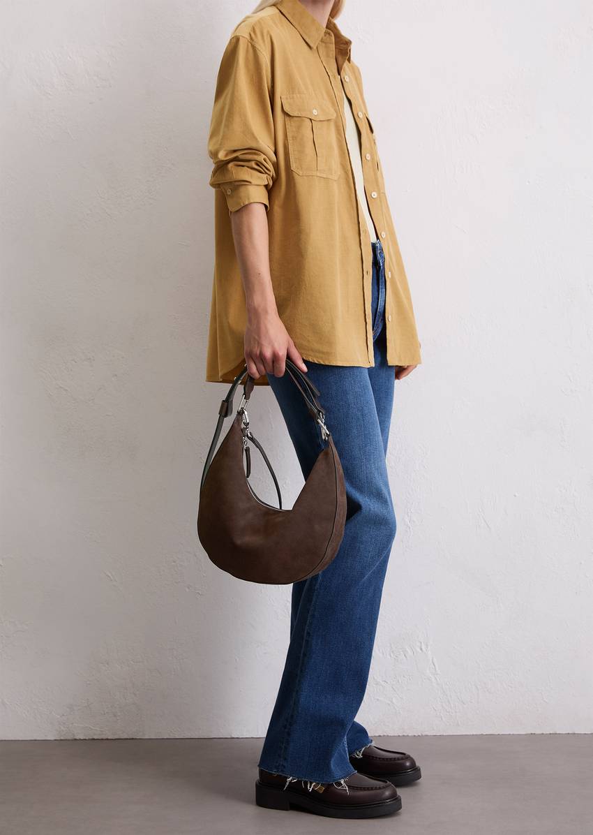 Crossbody bag small made from soft suede cowhide