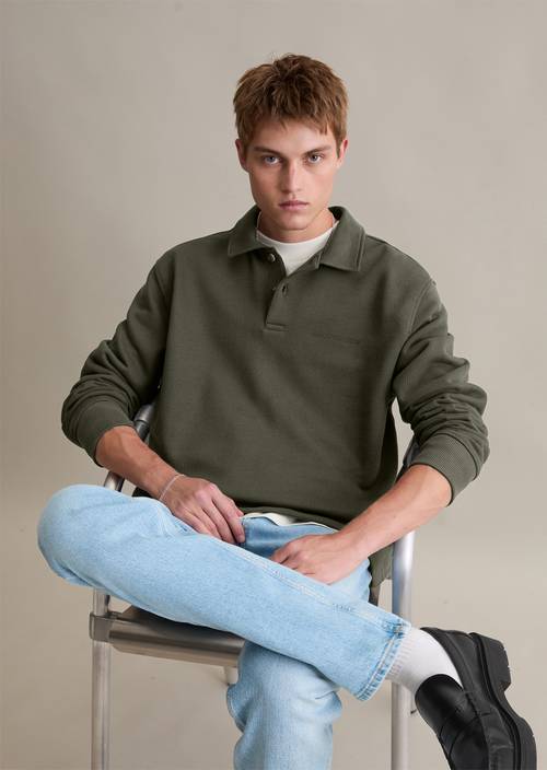 Polo sweatshirt relaxed made of heavy, structured quality