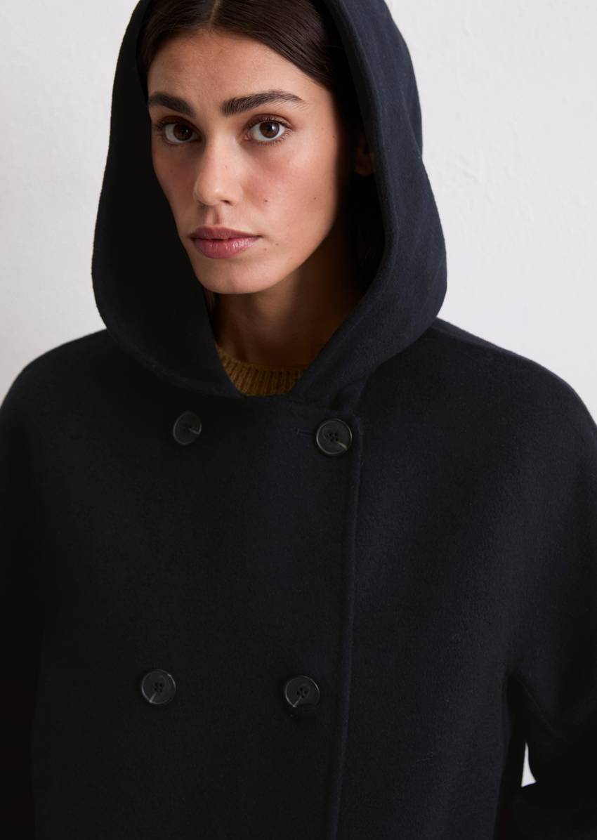 Hooded coat relaxed made from a double-face wool blend
