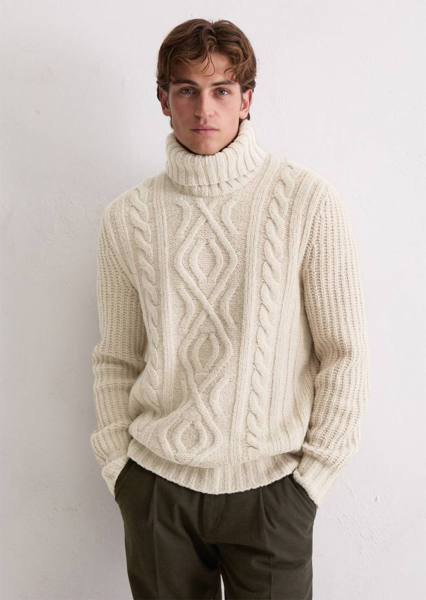 Regular turtleneck sweater with striking cable pattern