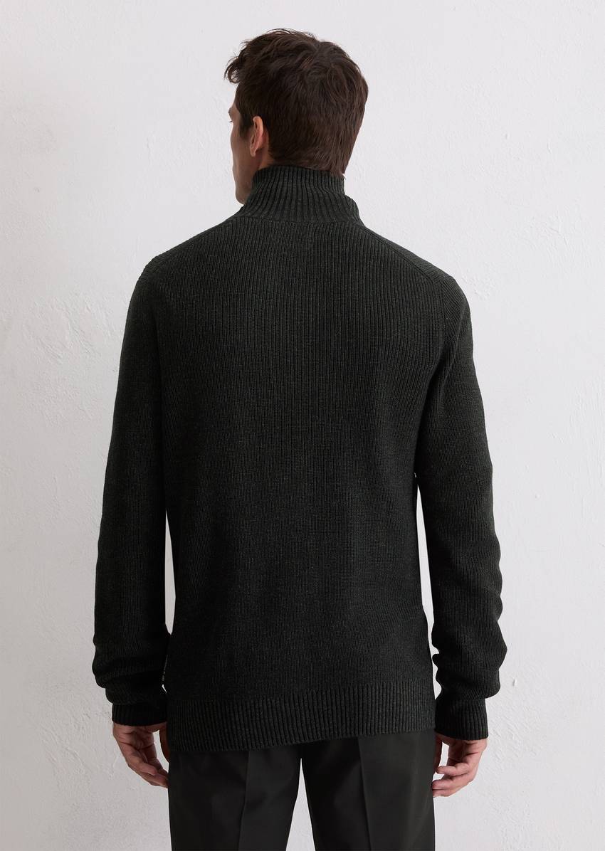 Knitted training jacket made from a soft cotton/virgin wool blend