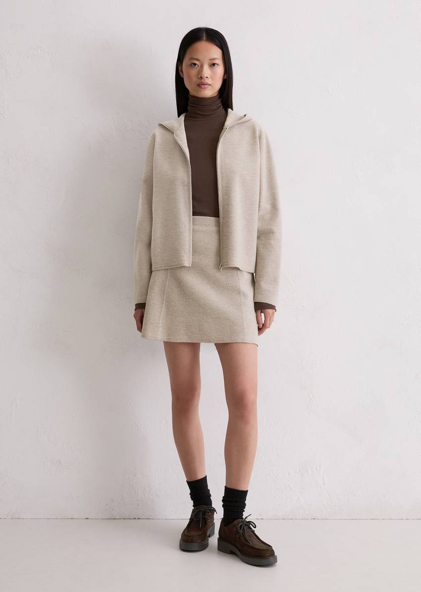 Zip cardigan loose made from boiled wool