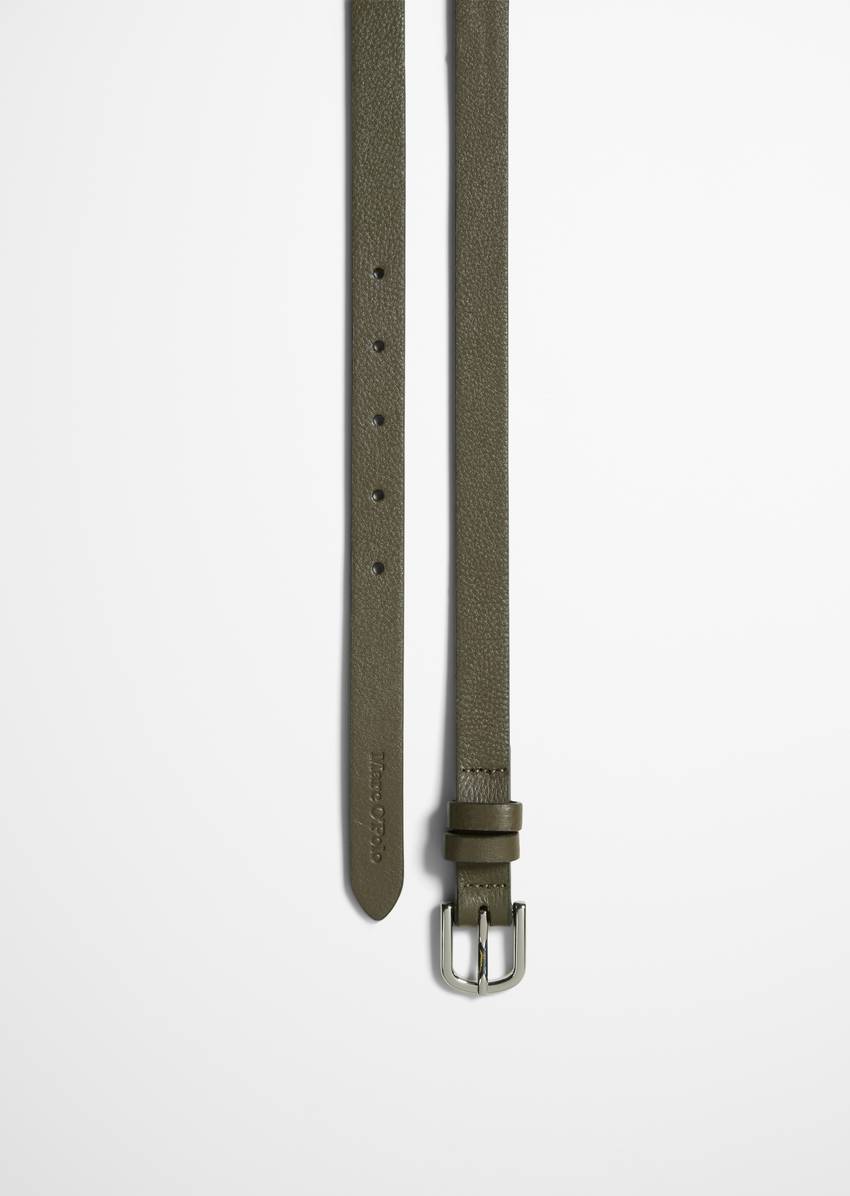 Belt with shiny metal buckle