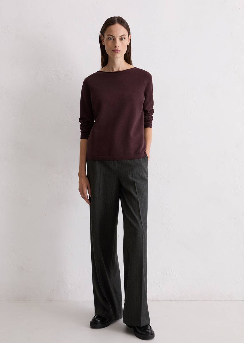 Basic knitted sweater regular made from a soft cotton/virgin wool blend