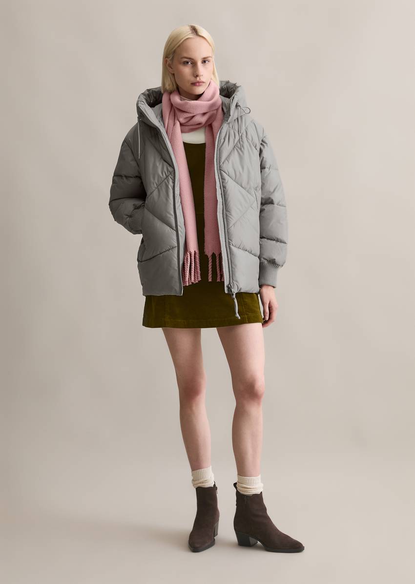 Long hooded quilted jacket relaxed made from recycled polyester