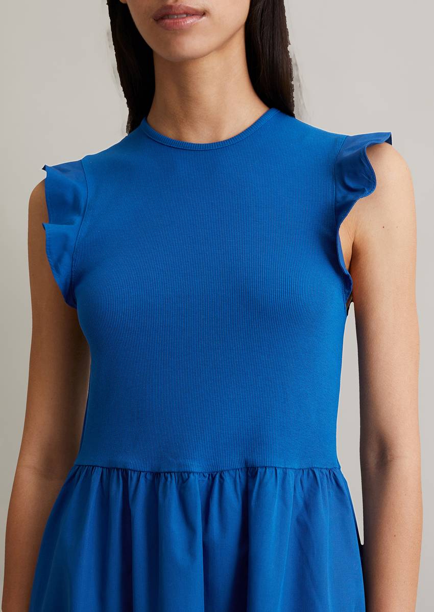 Flounce jersey dress flared with cotton poplin skirt