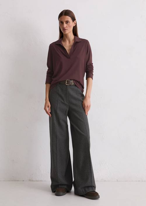 Regular polo-style jersey blouse made from a viscose-modal blend