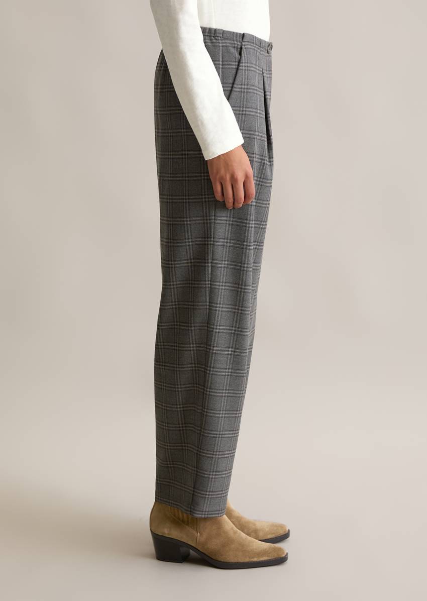 Check trousers loose tapered with recycled polyester and viscose