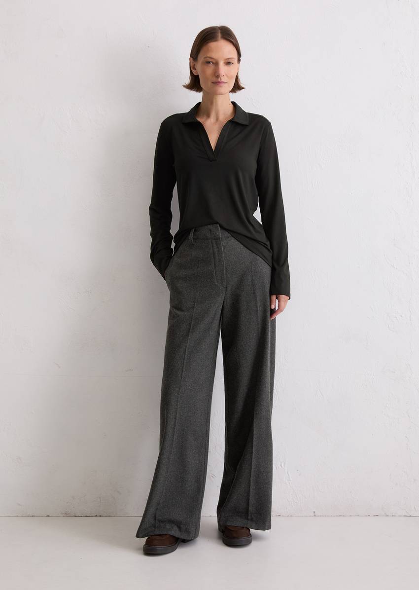 Regular polo-style jersey blouse made from a viscose-modal blend