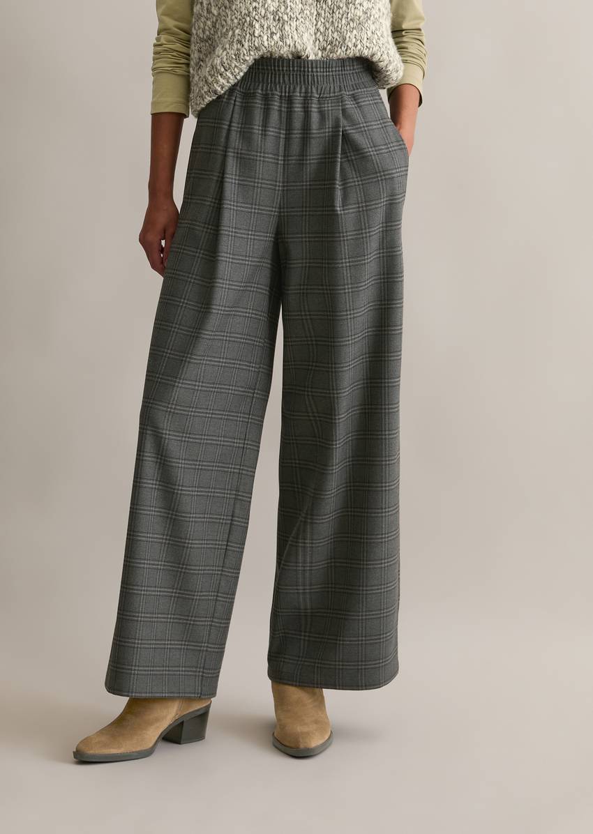 Check trousers wide with recycled polyester and viscose