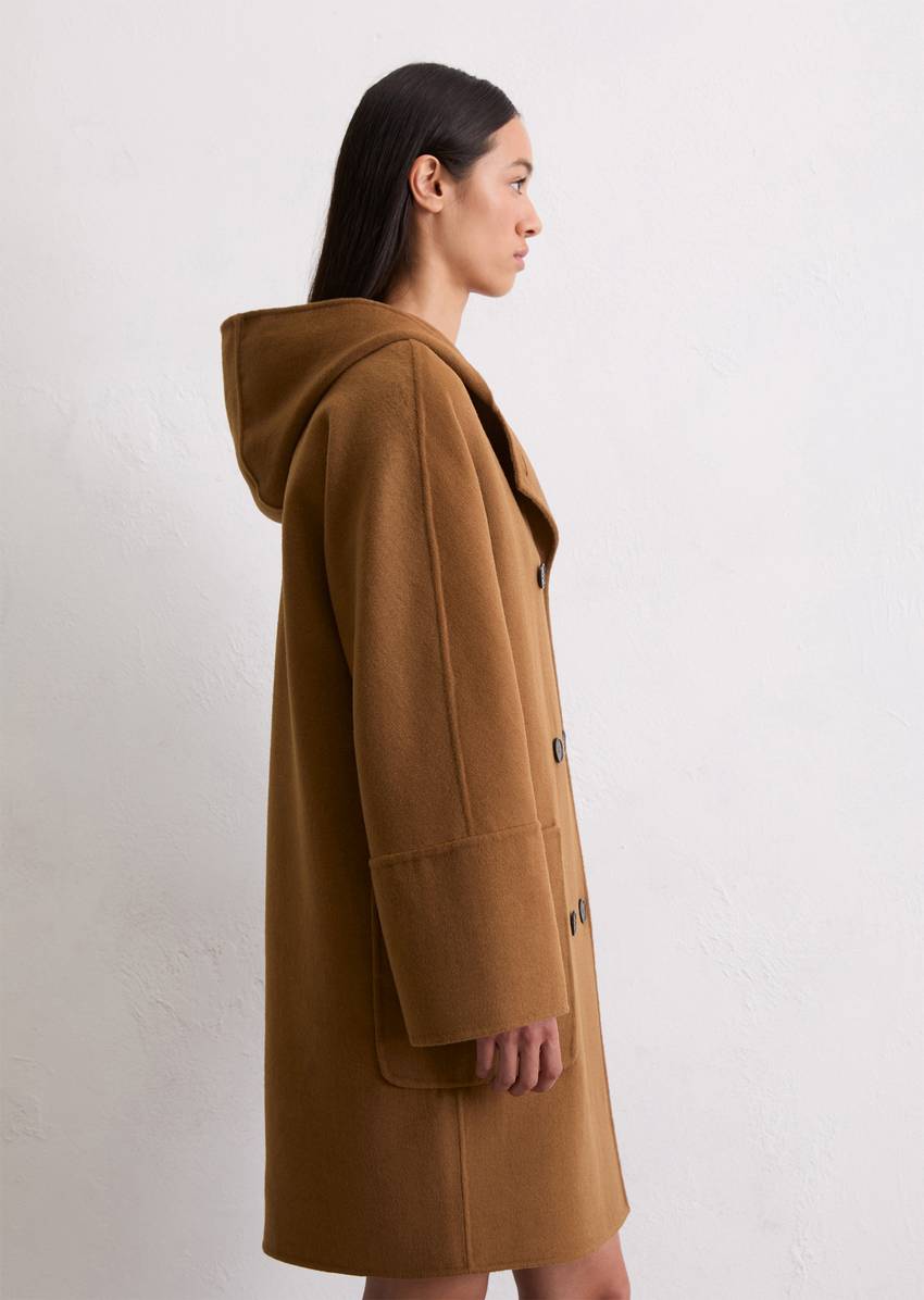 Hooded coat relaxed made from a double-face wool blend