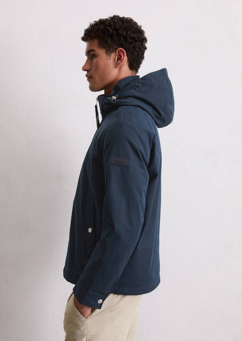 Regular hooded blouson made from water-repellent technical poly cotton